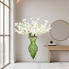 SOGA 67cm Green Glass Tall Floor Vase with 10pcs White Artificial Fake Flower Set