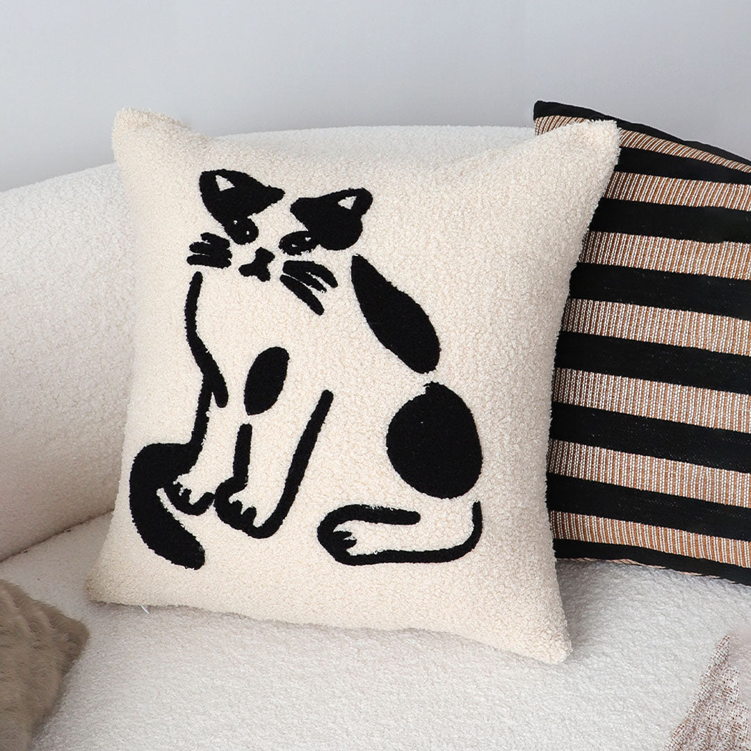 SOGA 2x 45cm Off-White Cat Design Square Throw Pillow