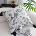 SOGA 2X 50cm Throw Pillow  Black and White Elegant Floral Print with Tassel Accents Home Decor