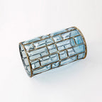 SOGA Blue Glass Cylinder Flower Vase with 10 Bunch 6 Heads Artificial Fake Silk Lilium nanum Home Decor Set