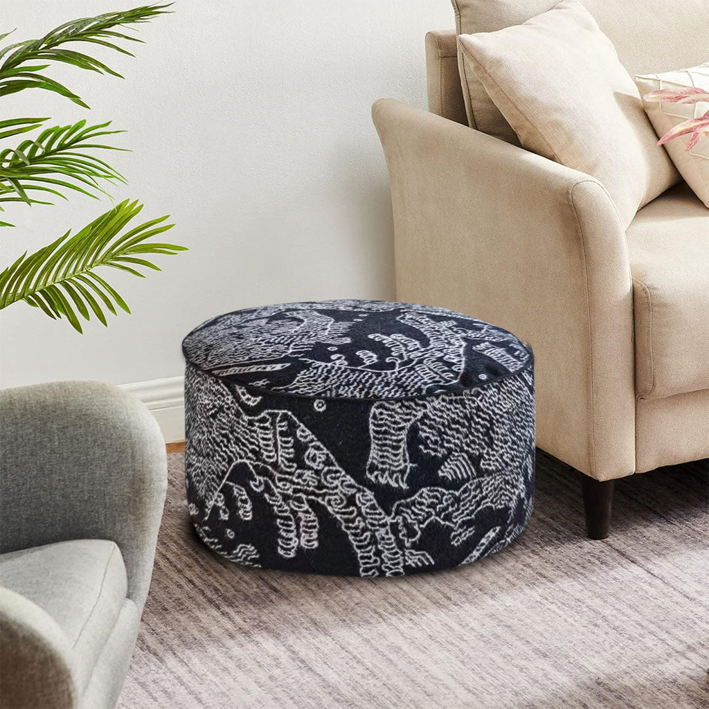 SOGA 50x30cm Black Round Soft Pouffe Seat Cushion Elegant Home Accent Décor Stylish Footstool