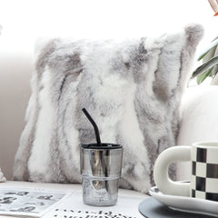 SOGA 45cm Throw Pillow Floral Gray Rabbit Fur Square Warm Cozy Decorative Cushion Home Decor