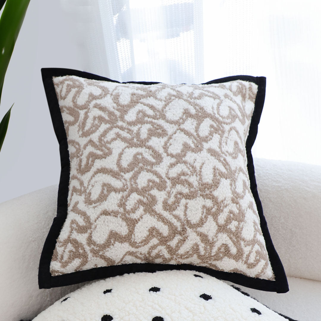 SOGA 2X 50cm Elegant Beige Scrollwork Pattern Black Trim Decorative Throw Pillow