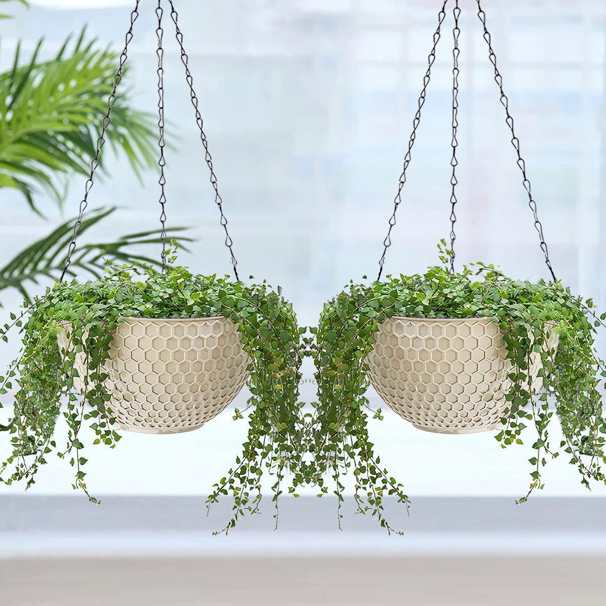 SOGA 2X White Large Hanging Resin Flower Pot Self Watering Basket Planter