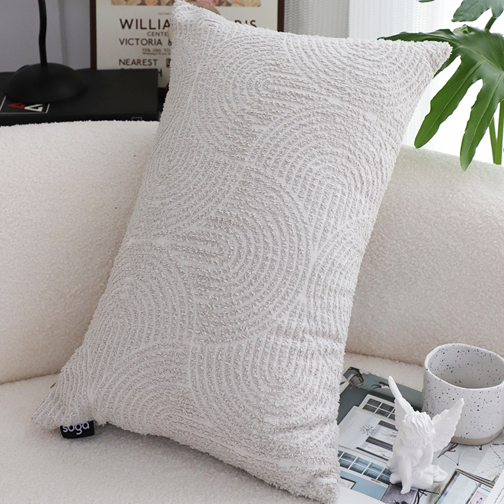SOGA 2X 35cm Throw Pillow Beige Gray Lumbar Embroidered Decorative Cover Stitch for Home Decor