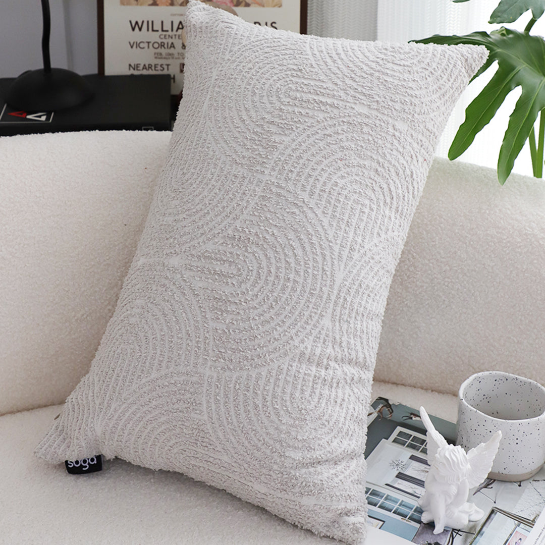 SOGA 2X 35cm Throw Pillow Beige Gray Lumbar Embroidered Decorative Cover Stitch for Home Decor