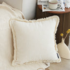 SOGA 2X 45cm Throw Pillow White Chenille Textured with Tassels Stylish Square Cozy Home Decor