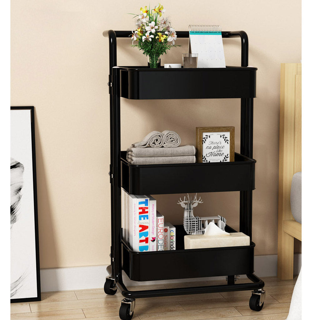 SOGA 2X 3 Tier Steel Black Movable Kitchen Cart Multi-Functional Shelves Storage Organizer with Wheels