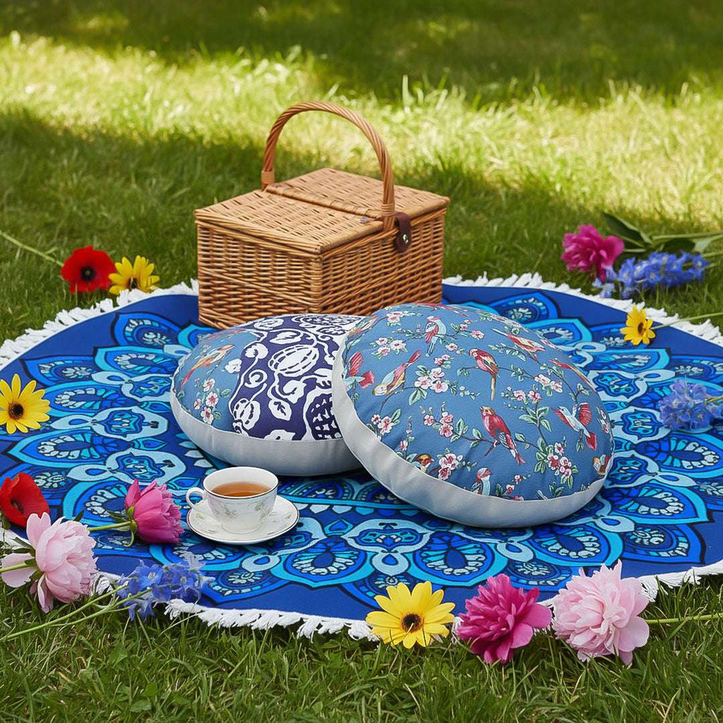 SOGA Home & Living Bundle – Polyester-Cotton Pillows & Blue Mandala Round Carpet Decor $ 138