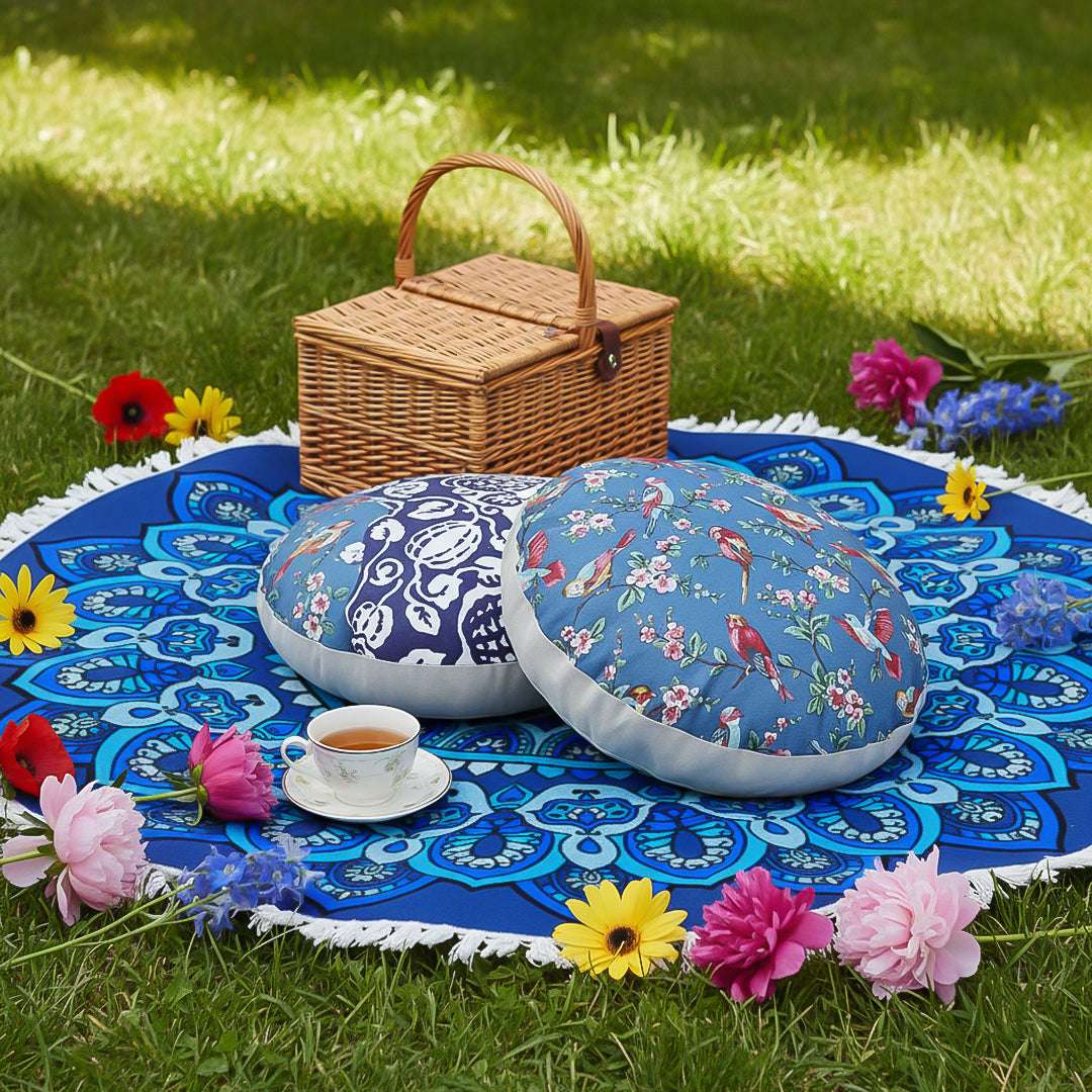 SOGA Home & Living Bundle – Polyester-Cotton Pillows & Blue Mandala Round Carpet Decor $ 138