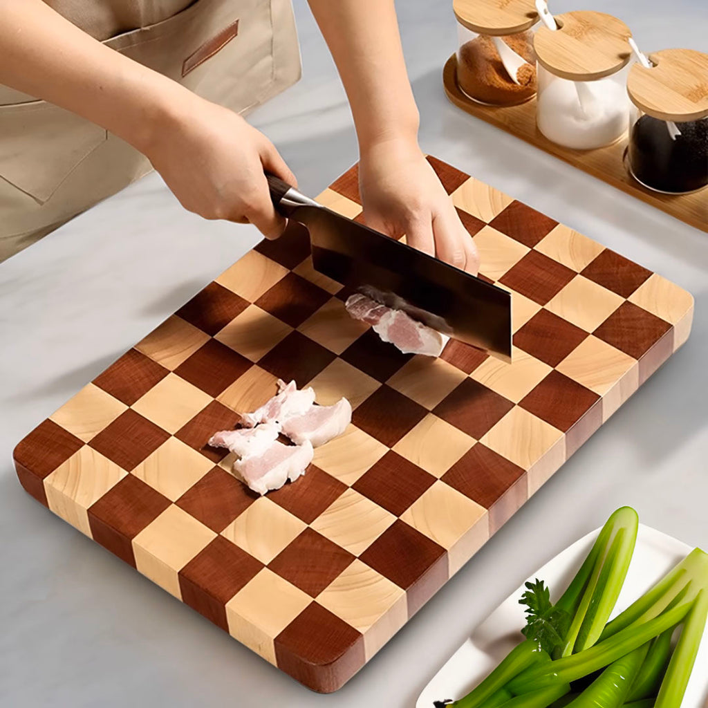 SOGA 39cm Premium Checkered Pattern Wooden Multi-Wood Cutting Board