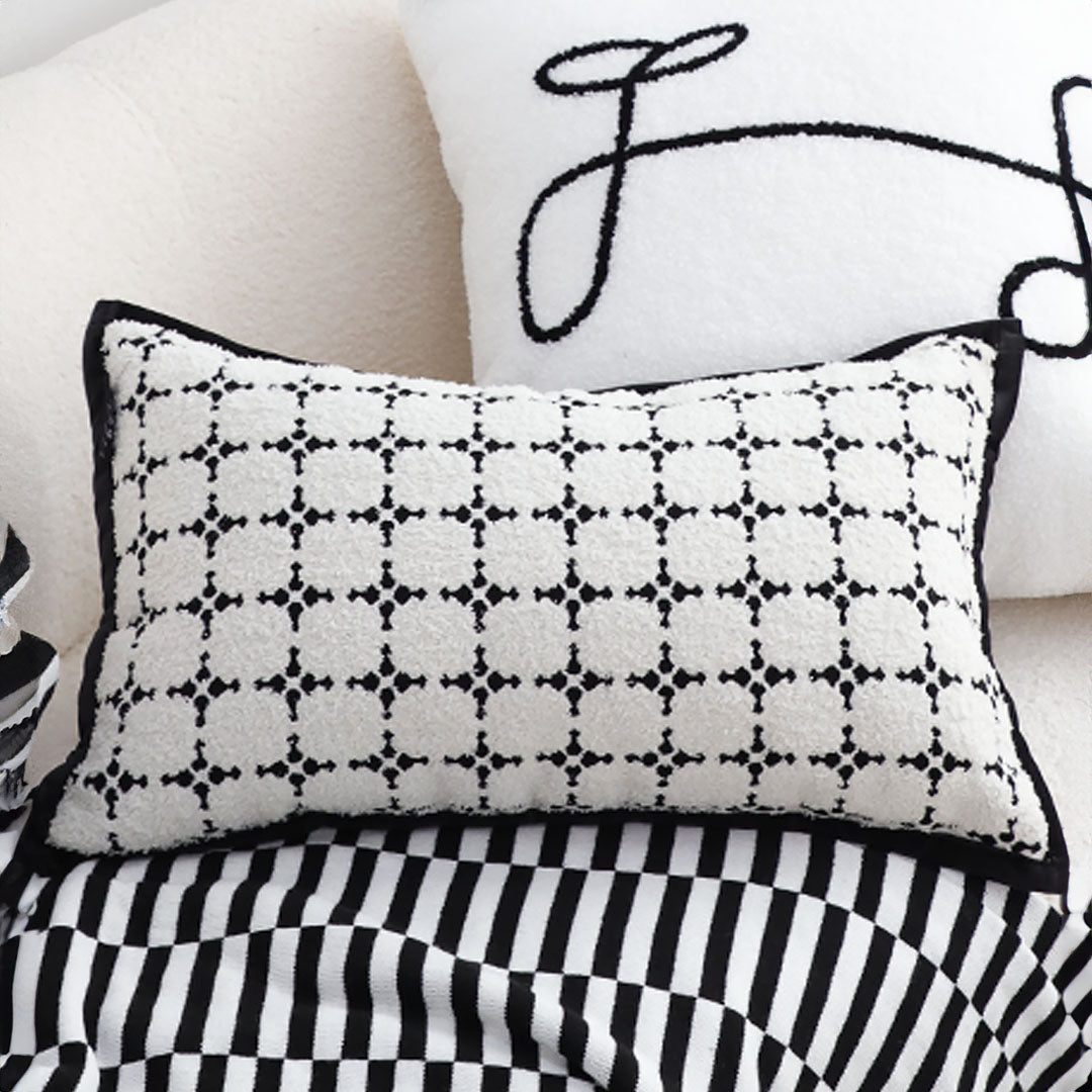 SOGA 35cm Moroccan Black Cross Pattern Black Trim Decorative Throw Pillow