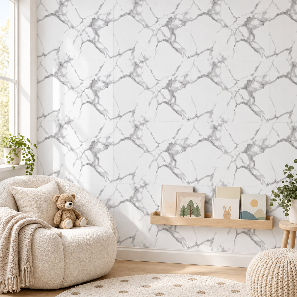 SOGA Peel & Stick Floor and Wall Tiles 30 x 30cm 10 Pack White Grey Faux Marble