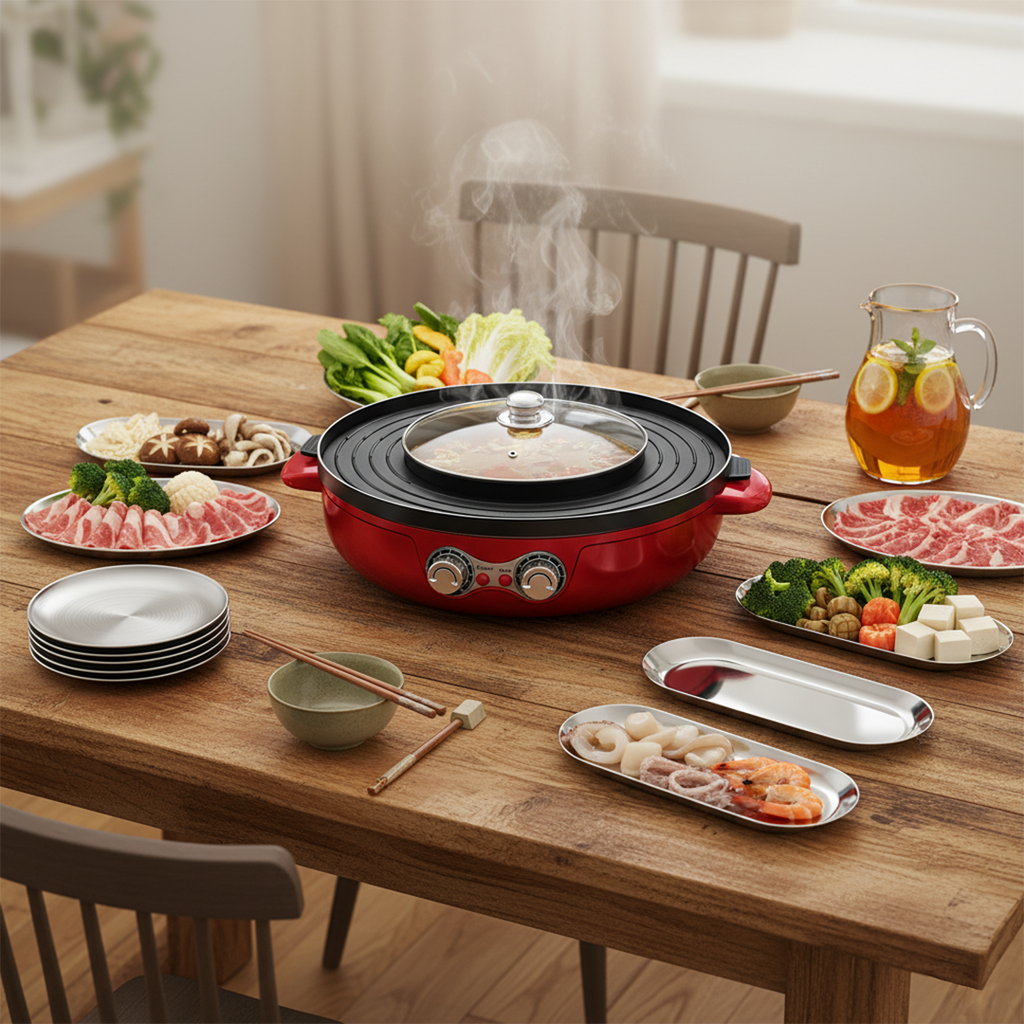 SOGA Kitchenware Bundle – 2-in-1 Electric Hot Pot BBQ Grill & Silver Plate Set with Grilling Plate $ 275