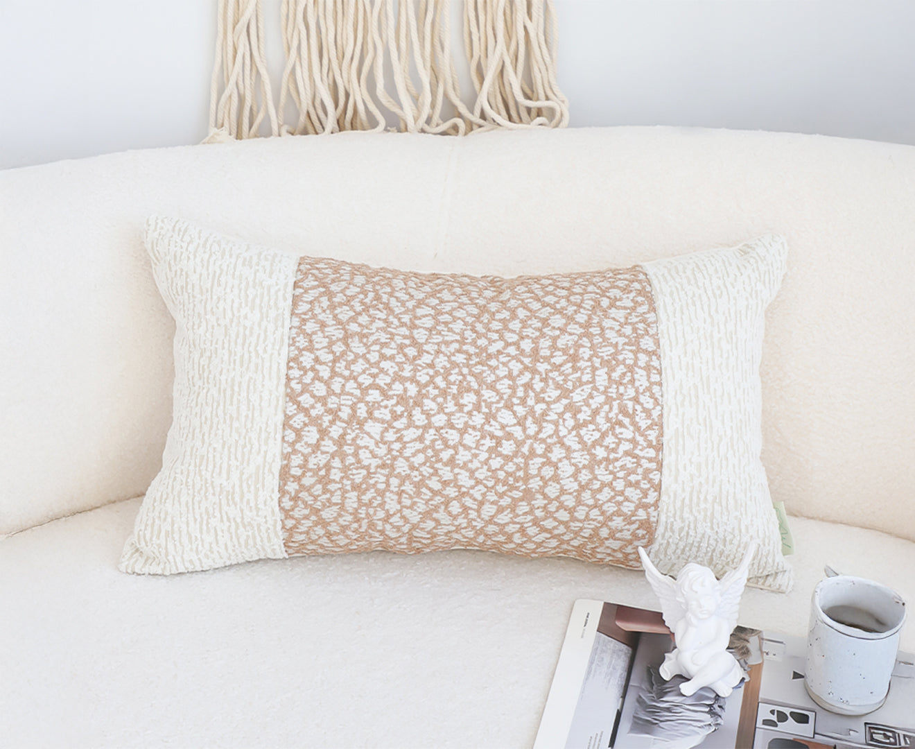 SOGA 35cm Modern Beige Color Block Textured Decorative Throw Pillow