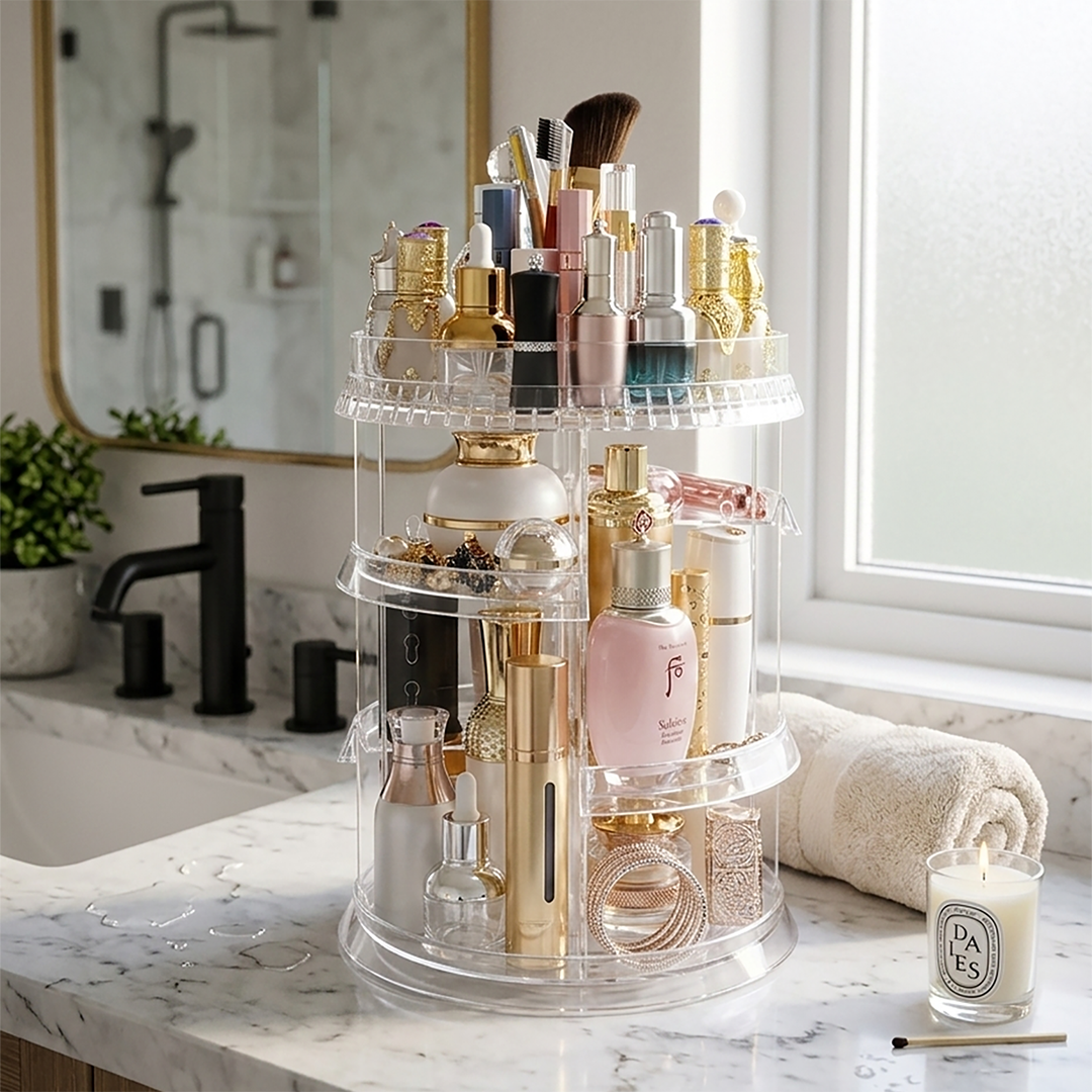 SOGA 360 Degree Rotating Makeup Organizer Cosmetics Holder Display Stand Skincare Home Decor