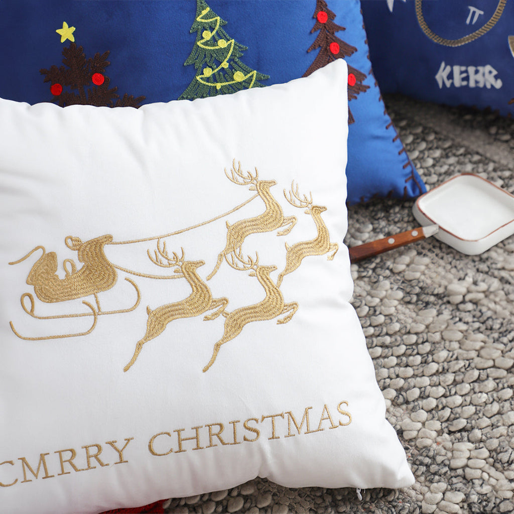 SOGA 2X 45cm Throw Pillow White with Golden Christmas Sleigh Design Festive Holiday Square Cushion Decor