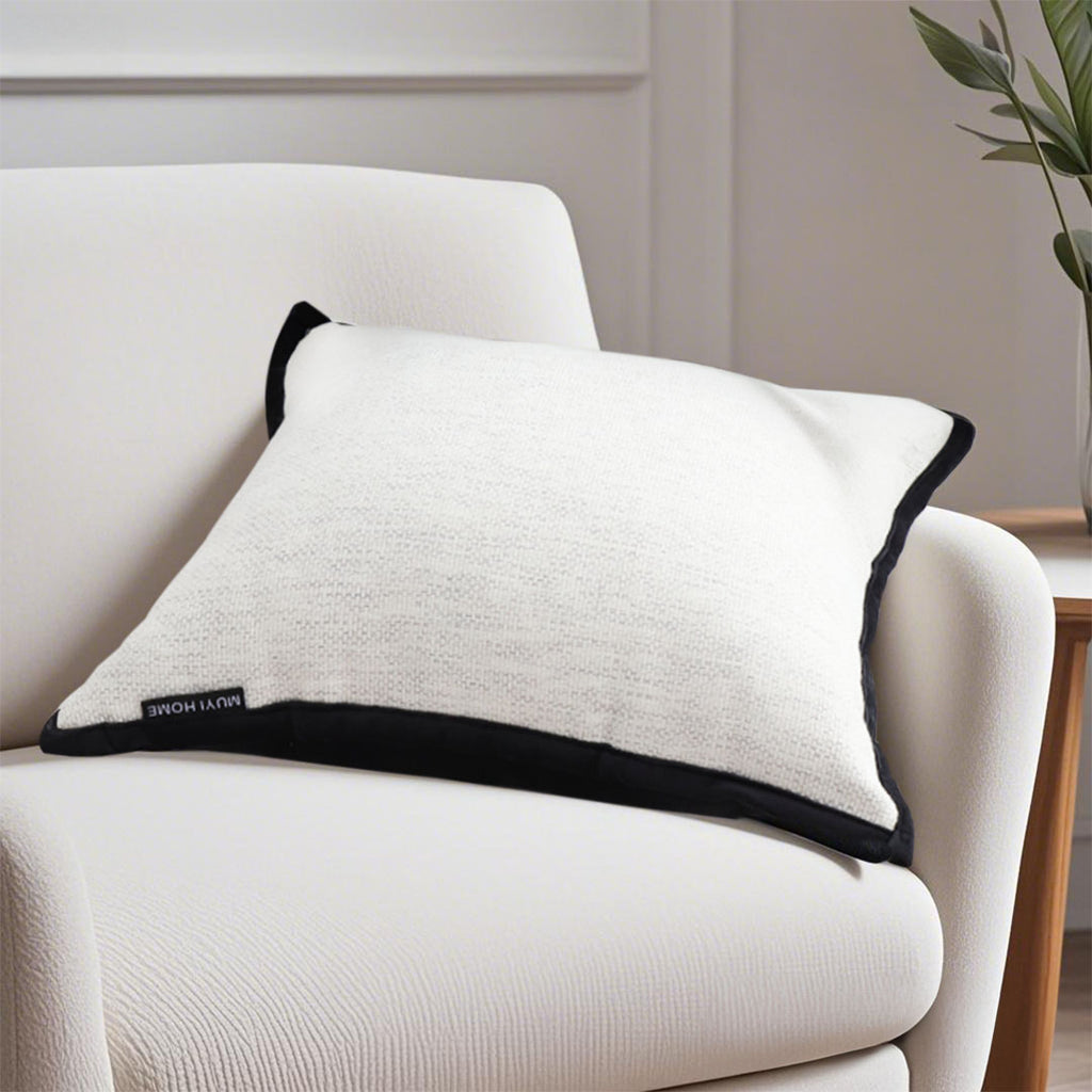 SOGA 2X 50cm Classic Natural Linen Black Piped Edge Decorative Throw Pillow