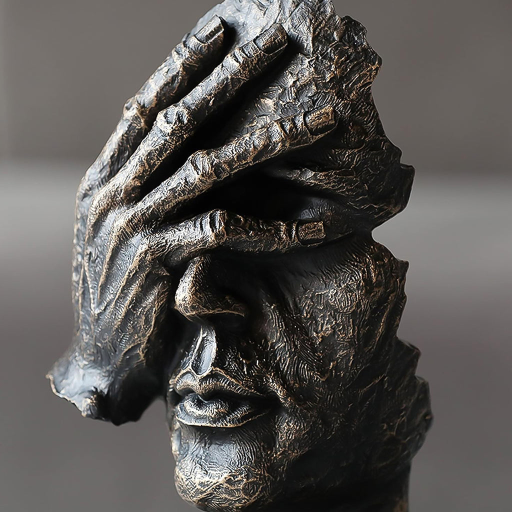 SOGA 30cm Bronze Resin Face Sculpture – Abstract Thoughtful Head Decor