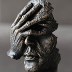 SOGA 30cm Bronze Resin Face Sculpture – Abstract Thoughtful Head Decor