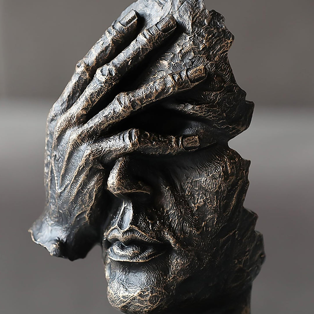 SOGA 30cm Bronze Resin Face Sculpture – Abstract Thoughtful Head Decor