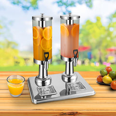 SOGA 6L Dual Silver Stainless Steel Beverage Dispenser Ice Cylinder Clear Juicer Hot Cold Water Jug