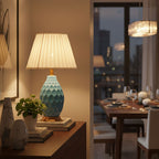 SOGA 4X Textured Ceramic Oval Table Lamp with Gold Metal Base Blue