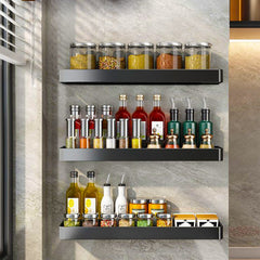 SOGA 2X 42cm Black Wall-Mounted Rectangular Kitchen Spice Storage Organiser Space Saving Condiments Shelf Rack