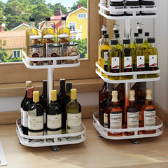 SOGA 2 Tier Steel White Square Rotating Multi-Function Kitchen Portable Storage Spice Seasoning Kitchen Countertop Organiser Shelf