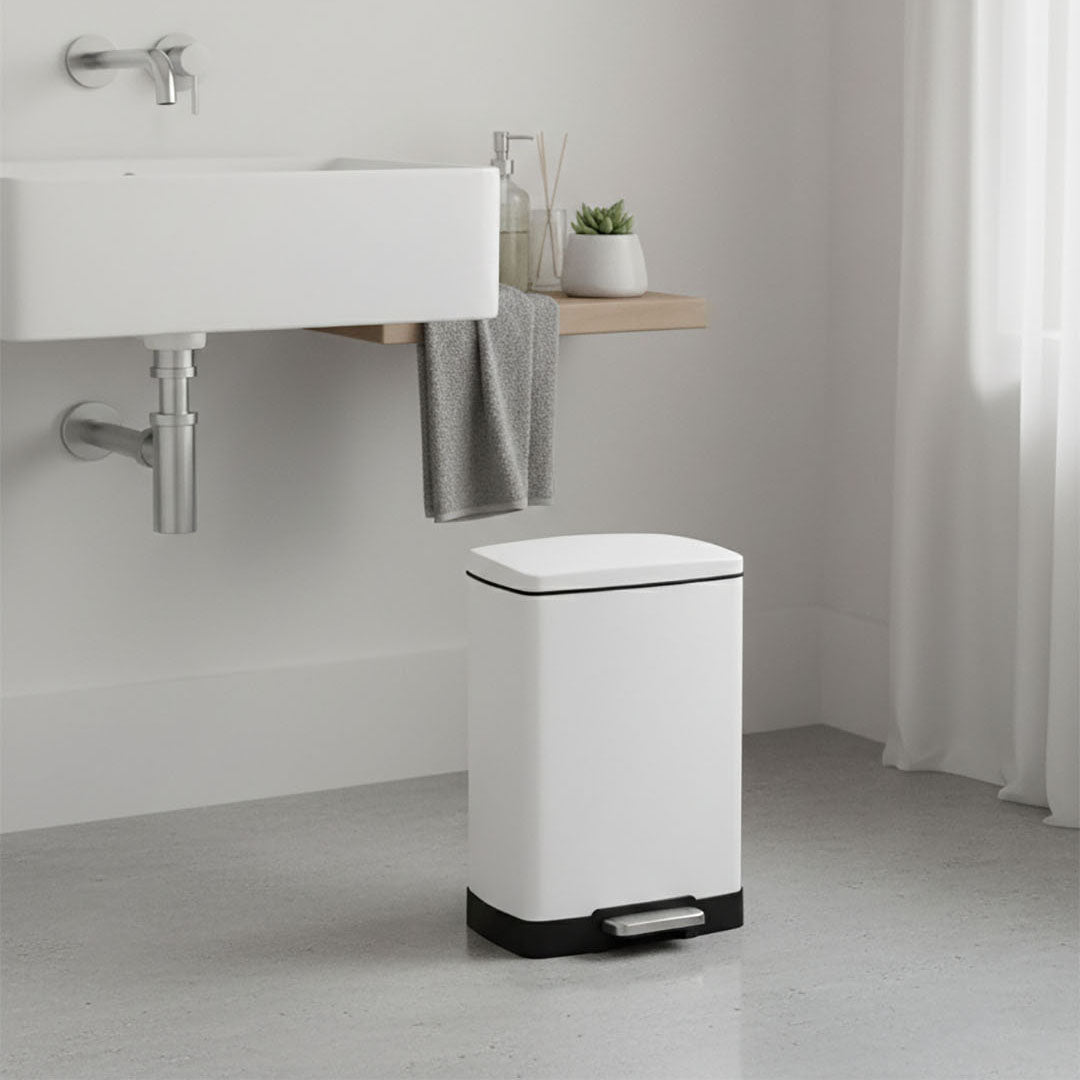 SOGA Foot Pedal Stainless Steel Rubbish Recycling Garbage Waste Trash Bin Rectangular Shape 12L White