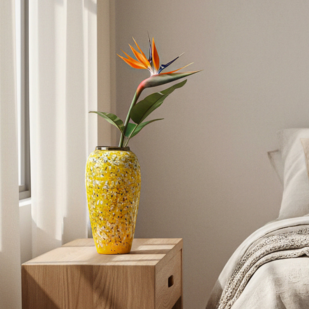 SOGA 35x17cm Yellow with White Mini Floral Large Ceramic Flower Vase Elegant Living Room Home Decor