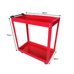 SOGA 2X 2 Tier Tool Storage Cart Portable Service Utility Heavy Duty Mobile Trolley Red