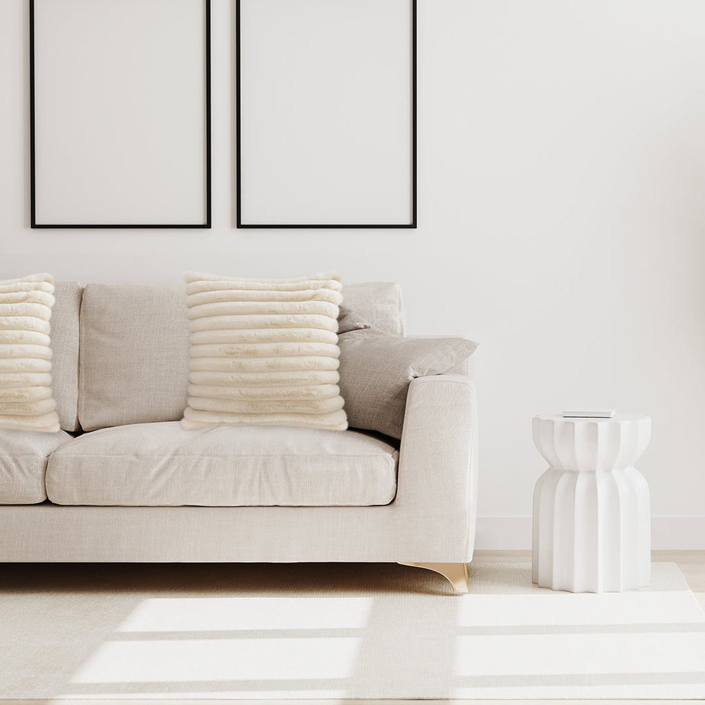 SOGA 2X 45cm Fur Faux Rabbit Soft Decorative Covers Pack Cover Plush Off White Throw Pillow