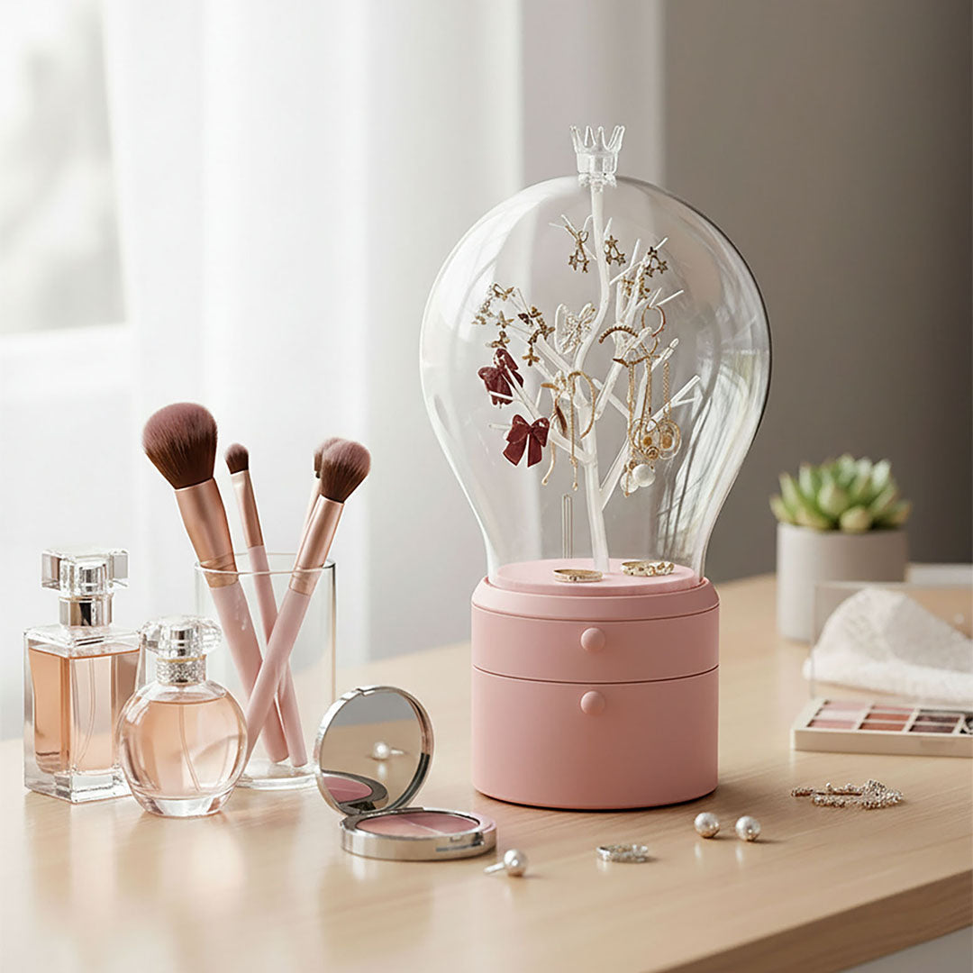 SOGA 2X Pink 360 Degree Rotating 2 Layered Jewelry Storage Box Waterproof Dustproof Accessories Organiser