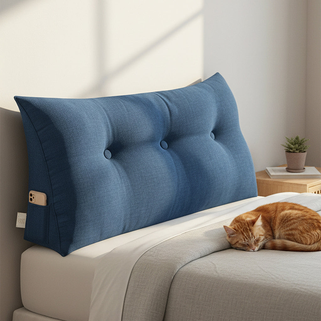 SOGA 100cm Blue Triangular Wedge Bed Pillow Headboard Backrest Bedside Tatami Cushion Home Decor