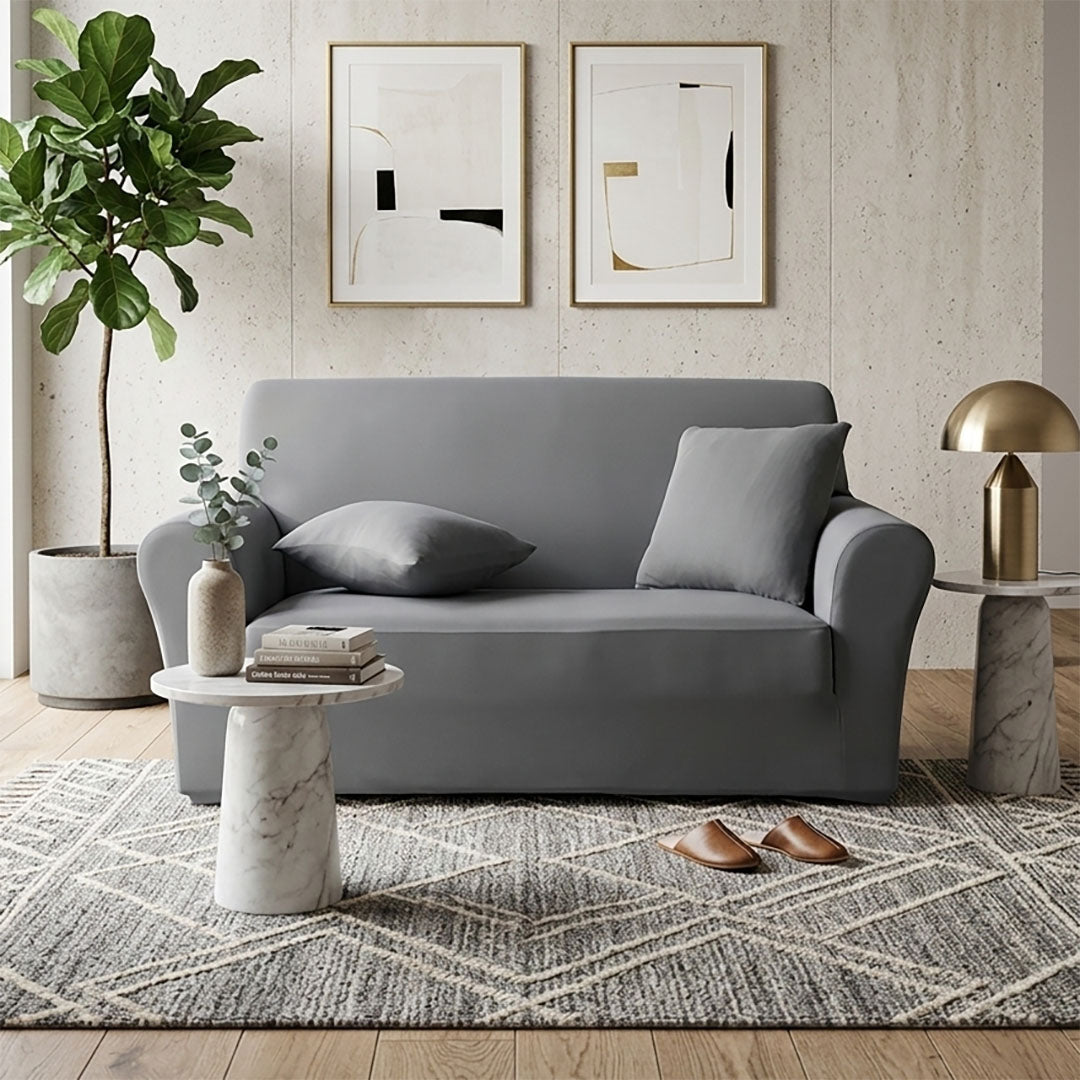 SOGA 2-Seater Grey Sofa Cover Couch Protector High Stretch Lounge Slipcover Home Decor