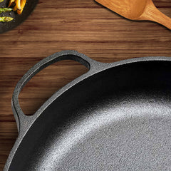 SOGA 29cm Round Cast Iron Frying Pan Skillet Steak Sizzle Platter with Helper Handle