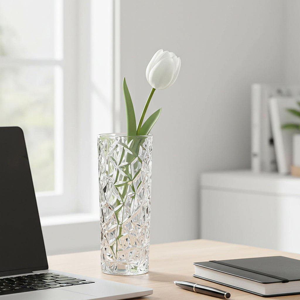 SOGA 30cm Sleek Clear Glass Vase Elegant Wide Crystal Design for Modern Home Décor