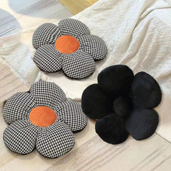 SOGA Black Flower Cushion Shaped for Floor and Sitting Throw Pillow