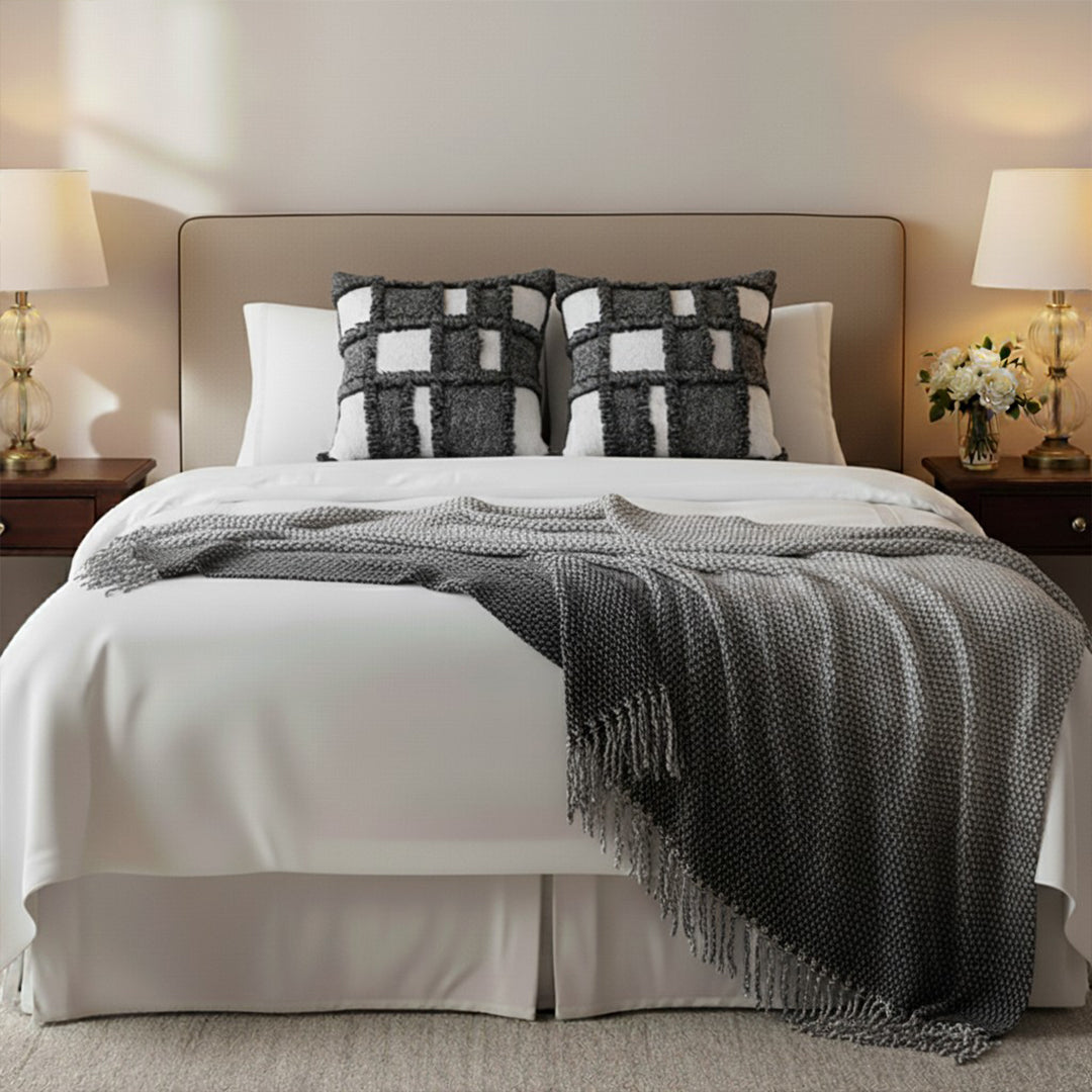 SOGA Home & Living Bundle – 2 Gray Bohemian Fringe Pillow & Star Grey Tassel Blanket