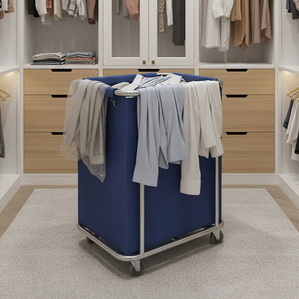 SOGA Stainless Steel Commercial Square Soiled Linen Laundry Trolley Cart with Wheels Blue