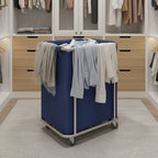SOGA Stainless Steel Commercial Square Soiled Linen Laundry Trolley Cart with Wheels Blue
