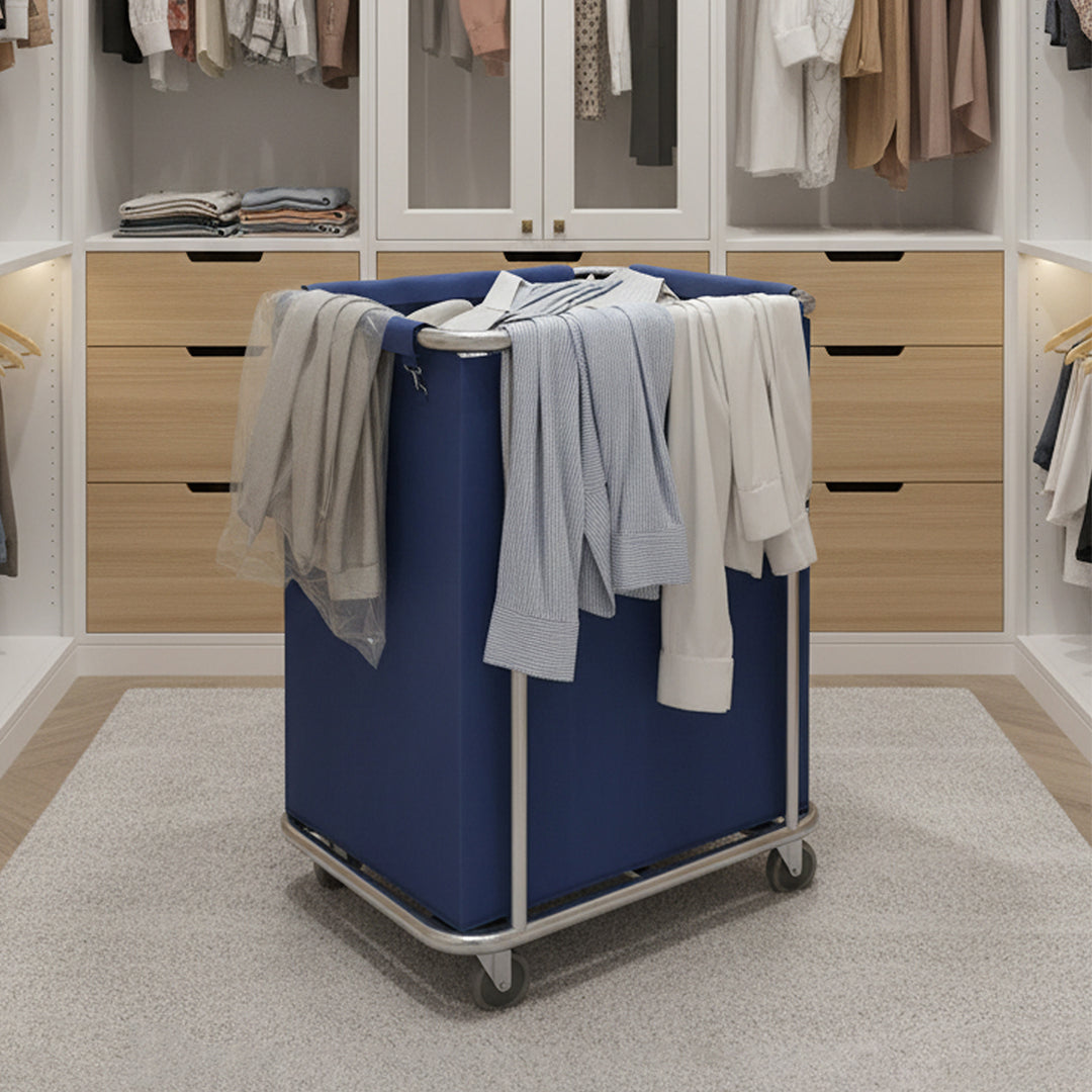 SOGA Stainless Steel Commercial Square Soiled Linen Laundry Trolley Cart with Wheels Blue