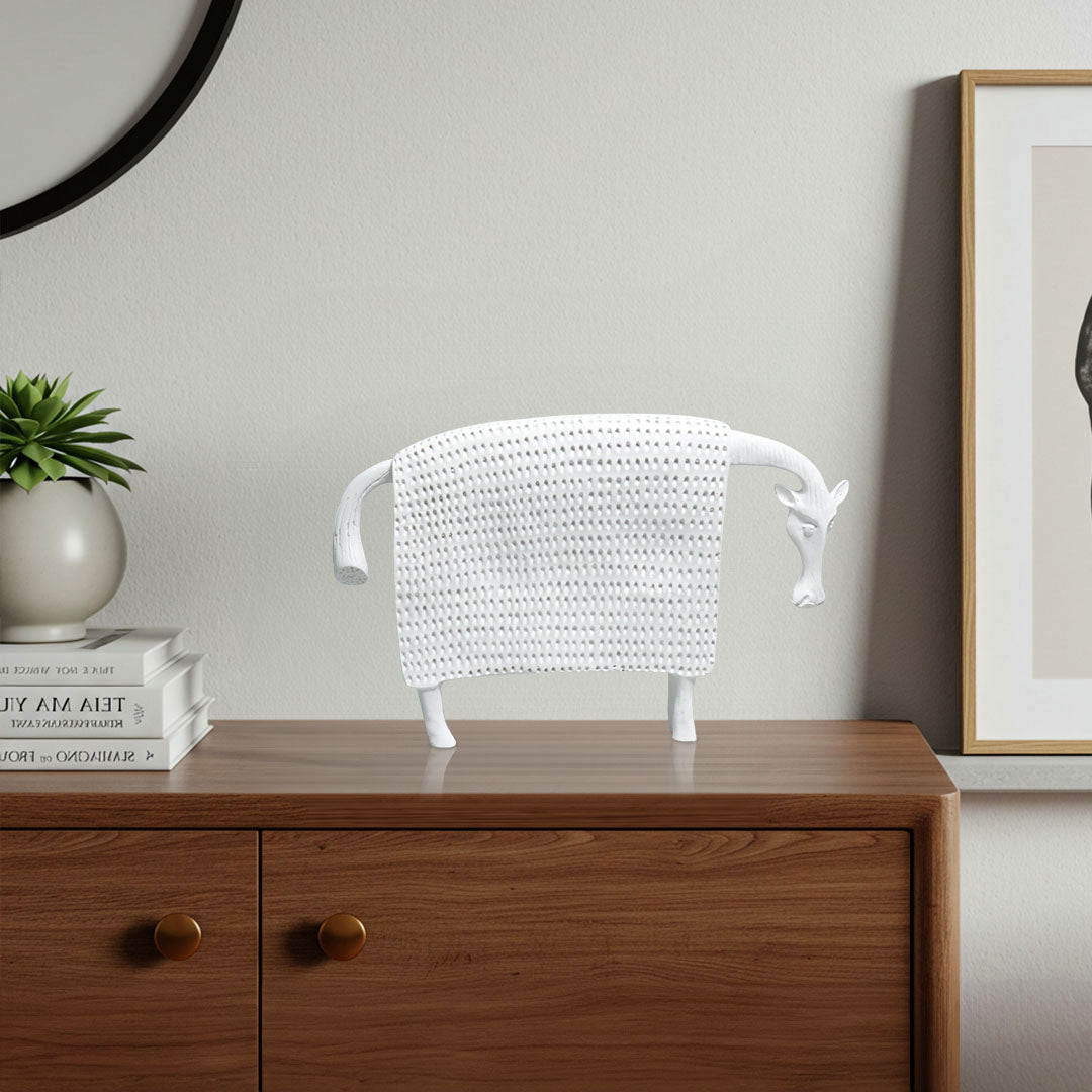 SOGA 24cm White Cow Sculpture with Dotted Pattern in Resin