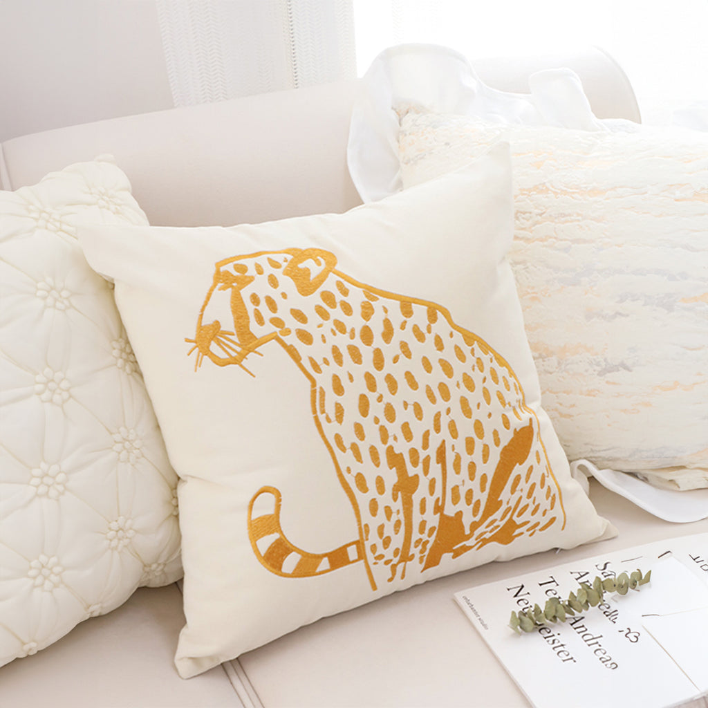 SOGA 45cm Throw Pillow White Light Luxury with Golden Leopard Design Decorative Square Cushion Home Decor