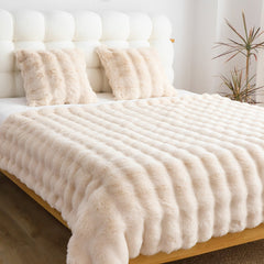 SOGA 2X 160X200cm Throw Blanket  Light Camel Color Double Layer Rabbit Fur Cozy Comfort with Stylish Decor