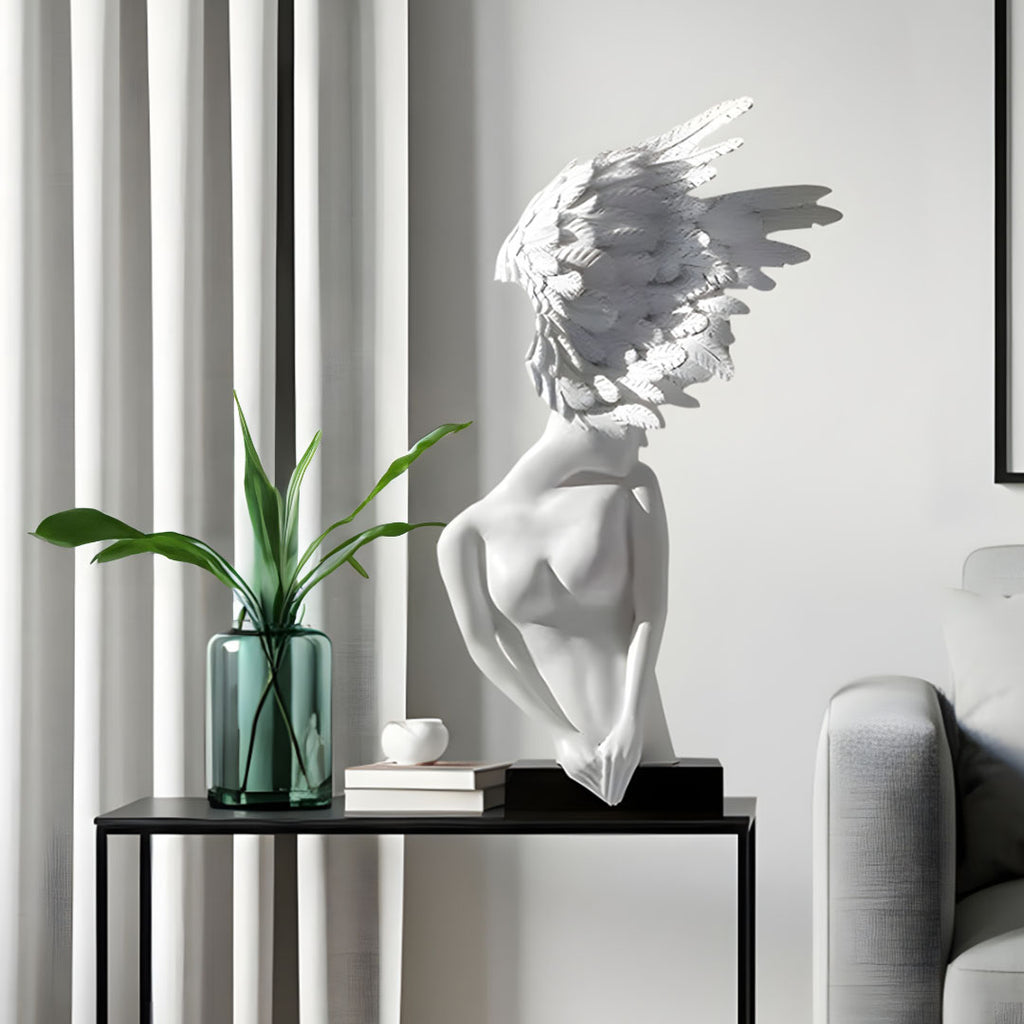 SOGA 86cm White Sculpture – Minimalist Winged Resin Decor for Modern Interiors