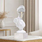 SOGA 45cm White Resin Bust – Gold Striped Mask Sculpture