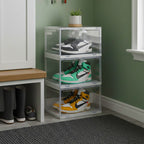 SOGA 3 Tier Transparent Portable Shoe Organiser Sneaker Footwear Folding Plastic Bin Stackable Storage Box with Magnetic Door