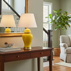 SOGA 4X Oval Ceramic Table Lamp with Gold Metal Base Desk Lamp Yellow